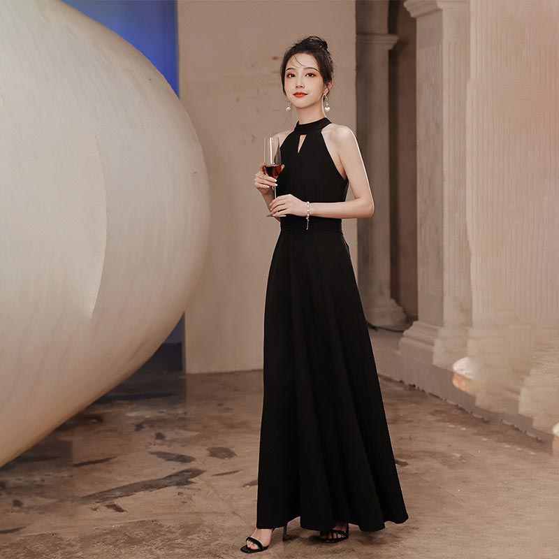 楽天市場】黒ドレス 大人 ピアノ 発表会 ホルターネック オフ