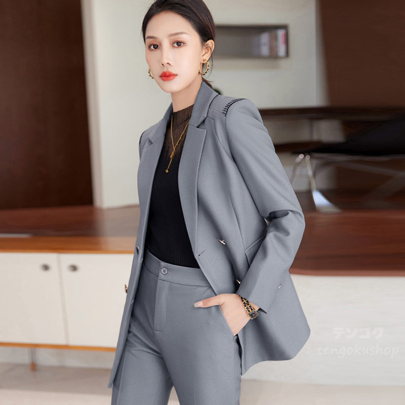 楽天市場】パンツスーツ レディース グレー オシャレ 事務服 無地