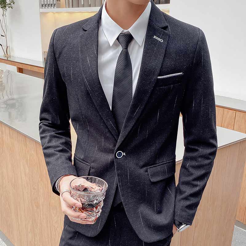 楽天市場】メンズスーツ ストライプ柄 3点セット オフィススーツ 事務