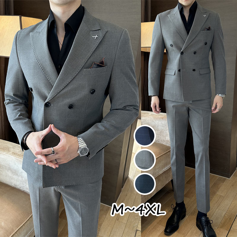 楽天市場】全3色 メンズスーツ チェック柄 2点セット 長袖 グレー