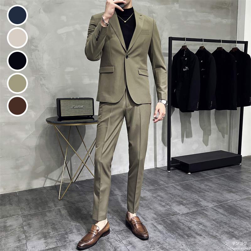 楽天市場】全5色 メンズスーツ カーキグリーン ベージュ ブラウン