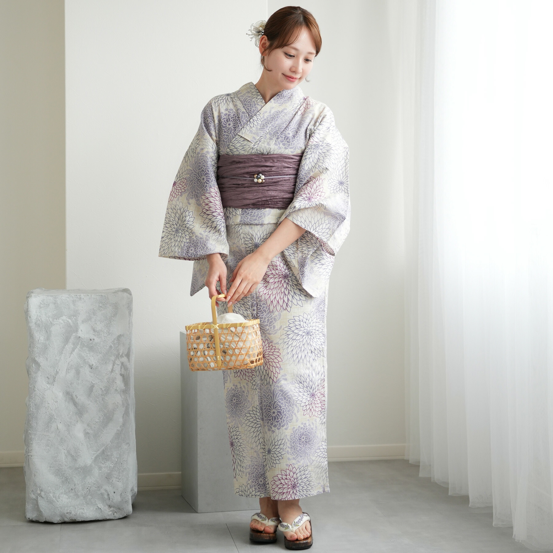 楽天市場】【utatane 高級変わり織 浴衣3点セット 先染め風ベージュに