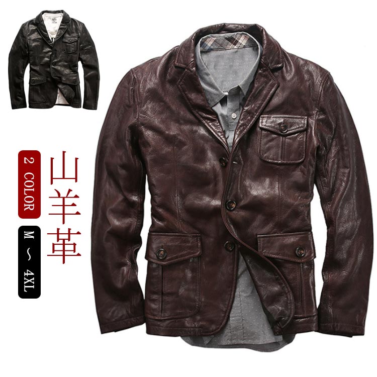 楽天市場】山羊革 ゴートレザー テーラードジャケット レザー