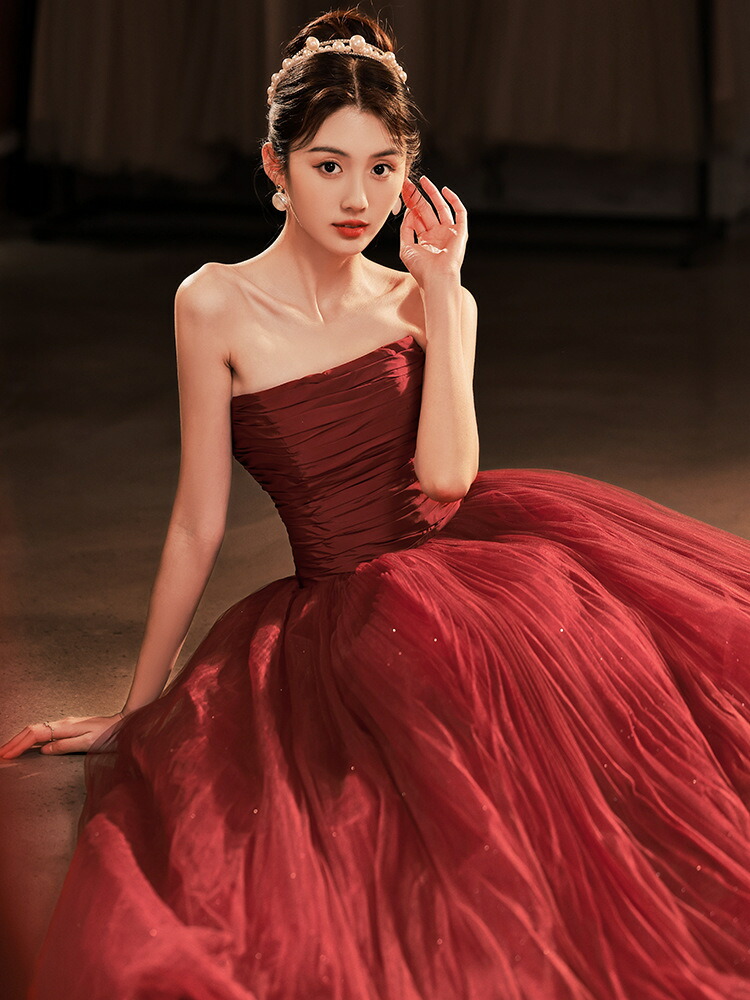 楽天市場】カラードレス 2way 付け袖 レッド 編み上げ パーティー