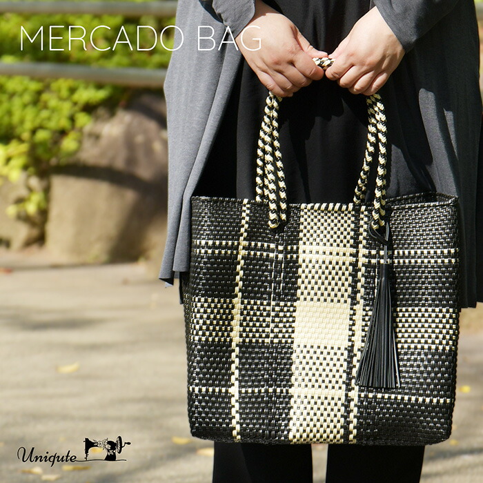 楽天市場】メルカドバッグ L moonbird タータンチェック 黒 カゴバッグ