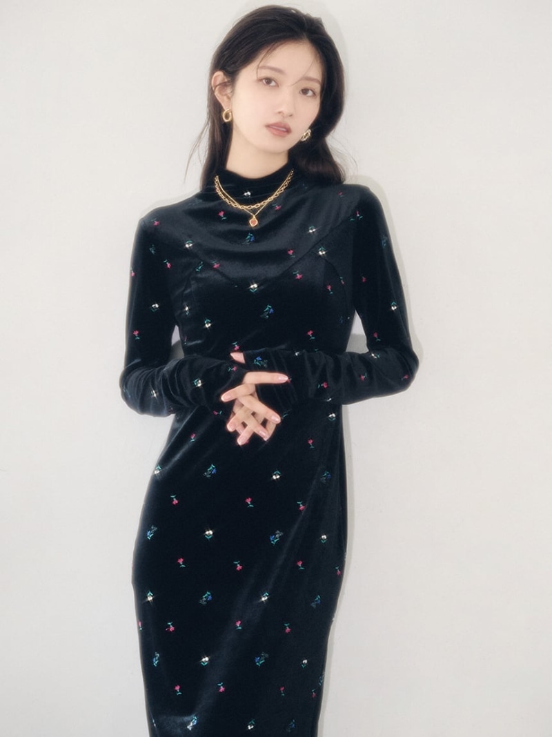 楽天市場】【SALE／50%OFF】エンブロイダリーフラワーベロアワンピース