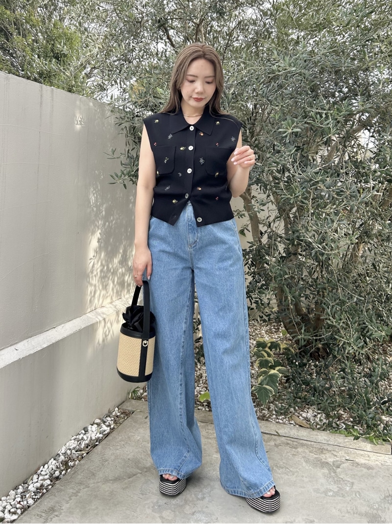 楽天市場】【SALE／40%OFF】フルーツ刺繍ポロカラーノースリニットジレ