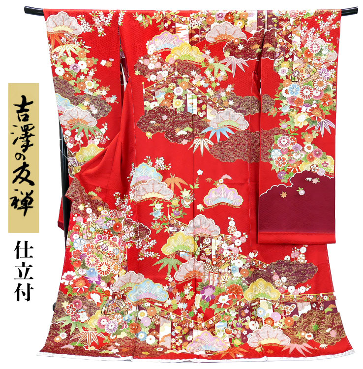 楽天市場】仕立て付 吉澤友禅 正絹振袖 成人式 吾妻徳穂 赤 御所車