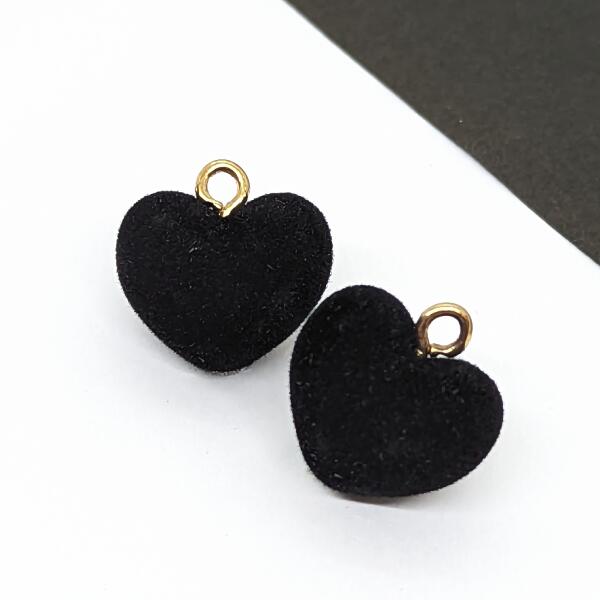 アンティークジェット 黒いハート型チャーム付きブローチ アンティーク