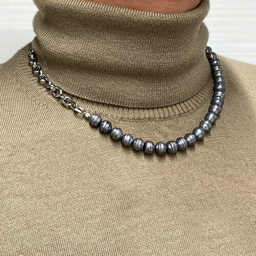 楽天市場】本真珠 メンズパール ネックレス チェーンミックス 約9