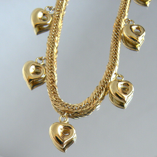 K18 YG 喜平8面トリプルハートチャーム付きブレスレット