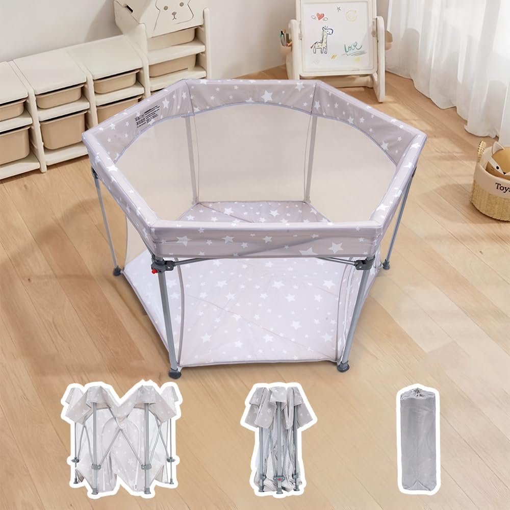楽天市場】UBRAVOO ベビーサークル 折りたたみ メッシュ 六角形 ベビー