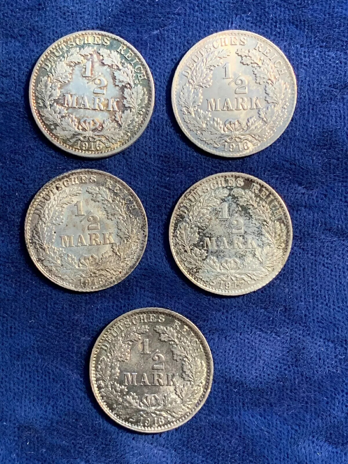 1917A 1918D ドイツ銀貨 2枚セット 古銭 1/2 Mark 1917A 1918D ドイツ