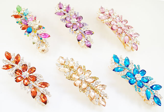 楽天市場】【残り1p】バレッタ ラインストーン フラワー ピンク