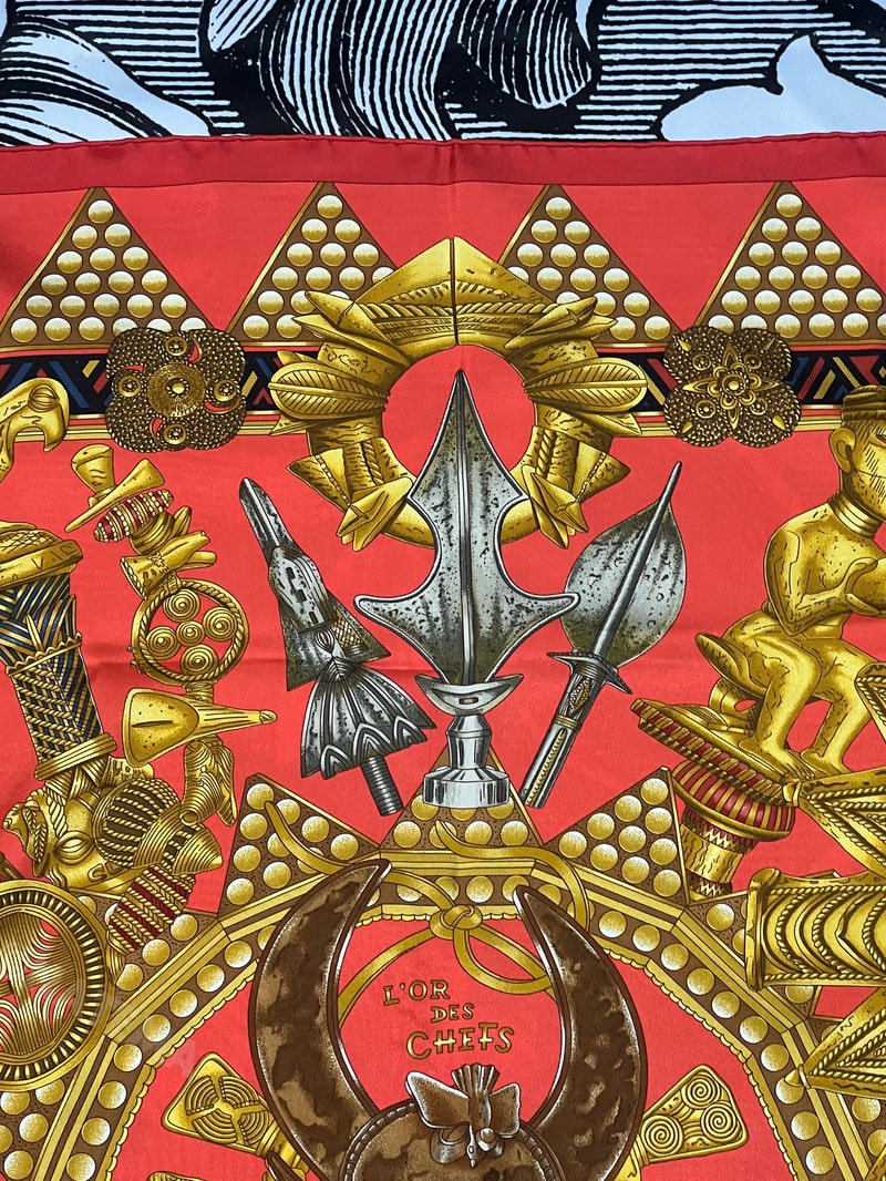 L'OR DES CHEFS 首長達の金 エスニックデザイン スカーフ ブラウン L