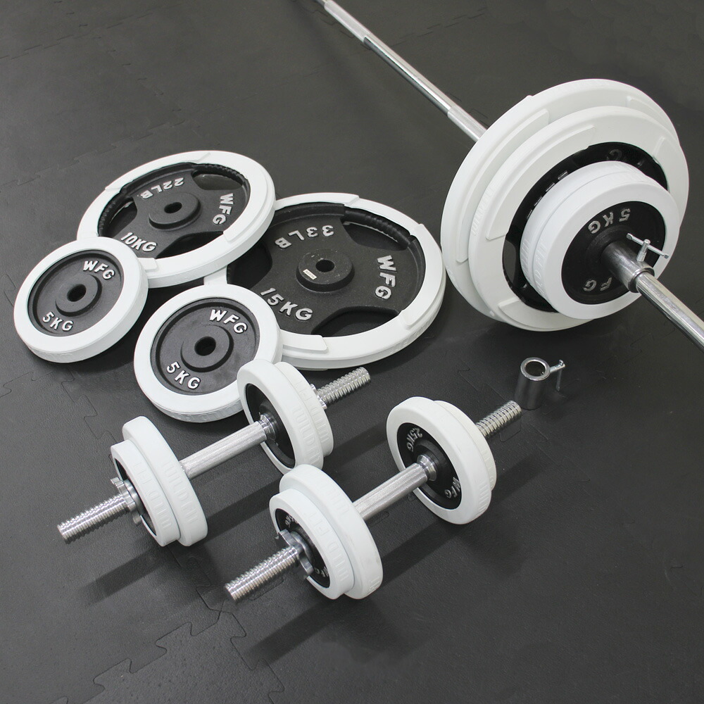楽天市場】白ラバー バーベル ダンベル セット 100kgウエイト