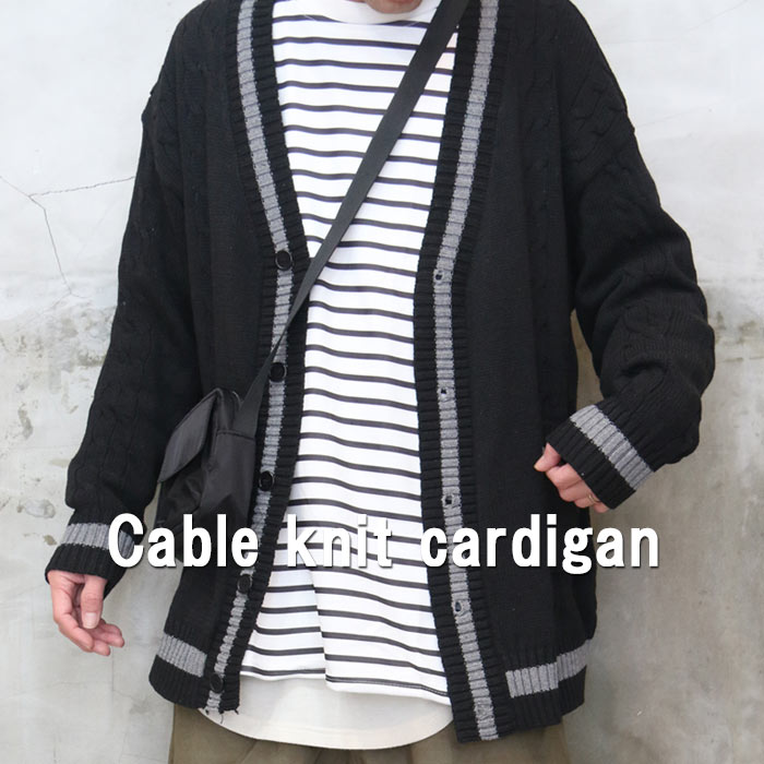 楽天市場】ケーブル編みニットカーディガン メンズ ケーブル編み