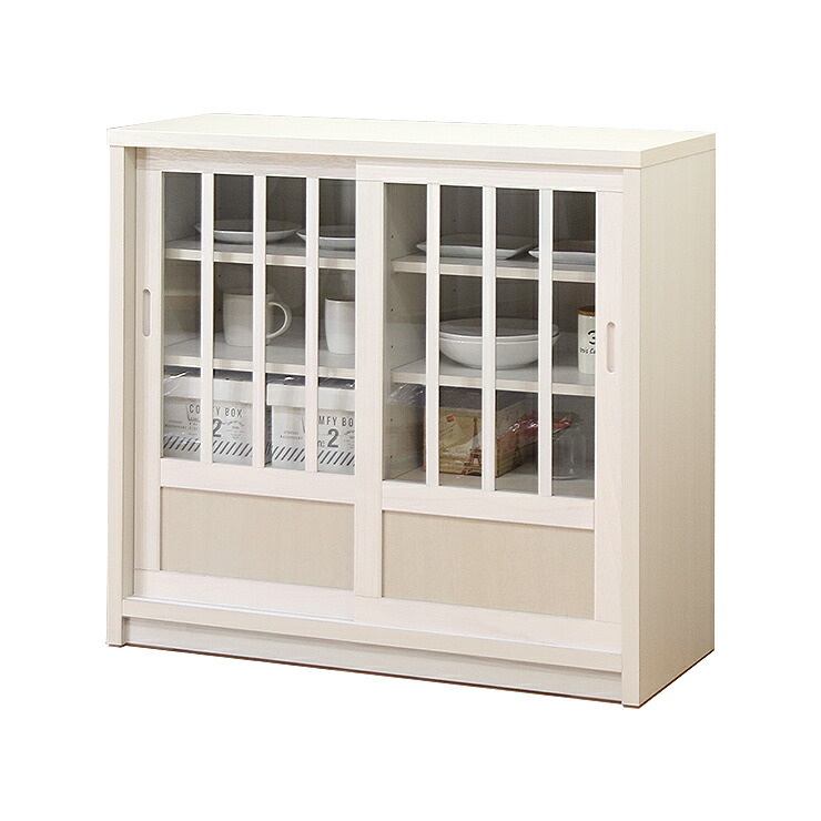 楽天市場】キャビネット 完成品 引き戸タイプ 幅90cm ガラス扉付き