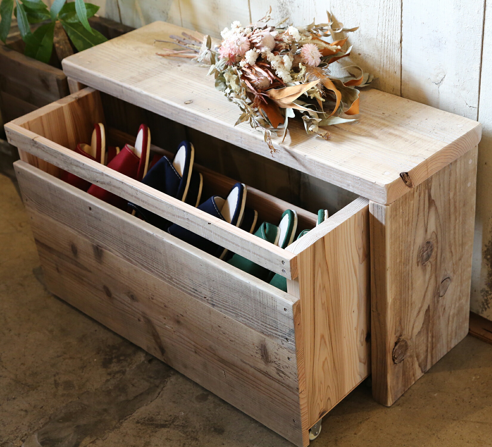 楽天市場】OLD ASHIBA（足場板古材）ベンチシェルフBタイプ ＋収納