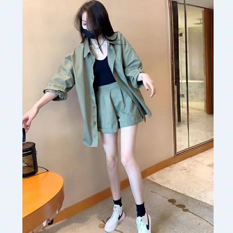 楽天市場】シャツ+ ショートパンツ 2点セット アウター レディース