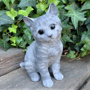 楽天市場】猫の置物 サバトラ猫 子猫 N13642 キャット ガーデン