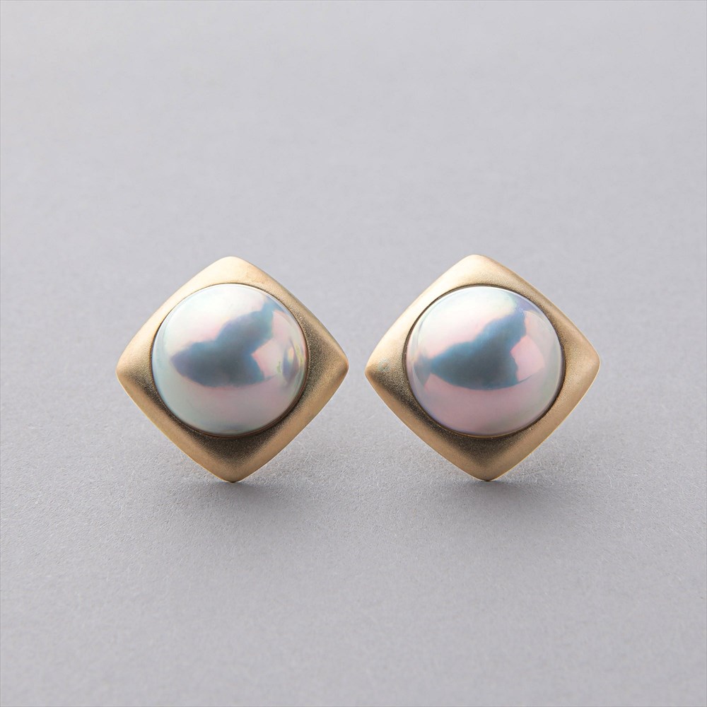 楽天市場】マベ真珠 スクエア ピアス 12mmUP K18YG オーロラブルー