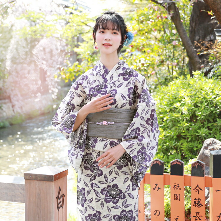 楽天市場】浴衣 セット レトロ 高級綿絽浴衣3点セット「オフホワイト地