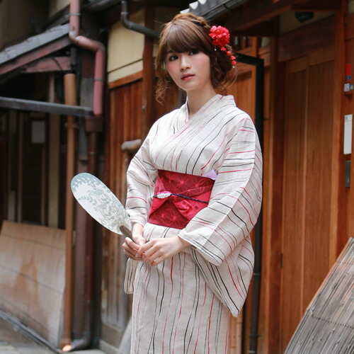 楽天市場】【浴衣単品】「生成り地に赤よろけ縞」【あす楽】 浴衣