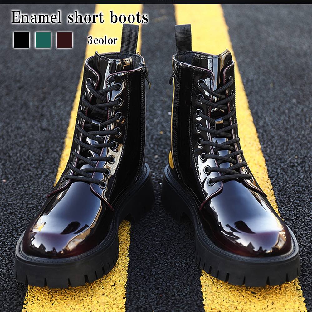 楽天市場】ブーツ メンズ エナメルショートブーツ ファスナー ルーム