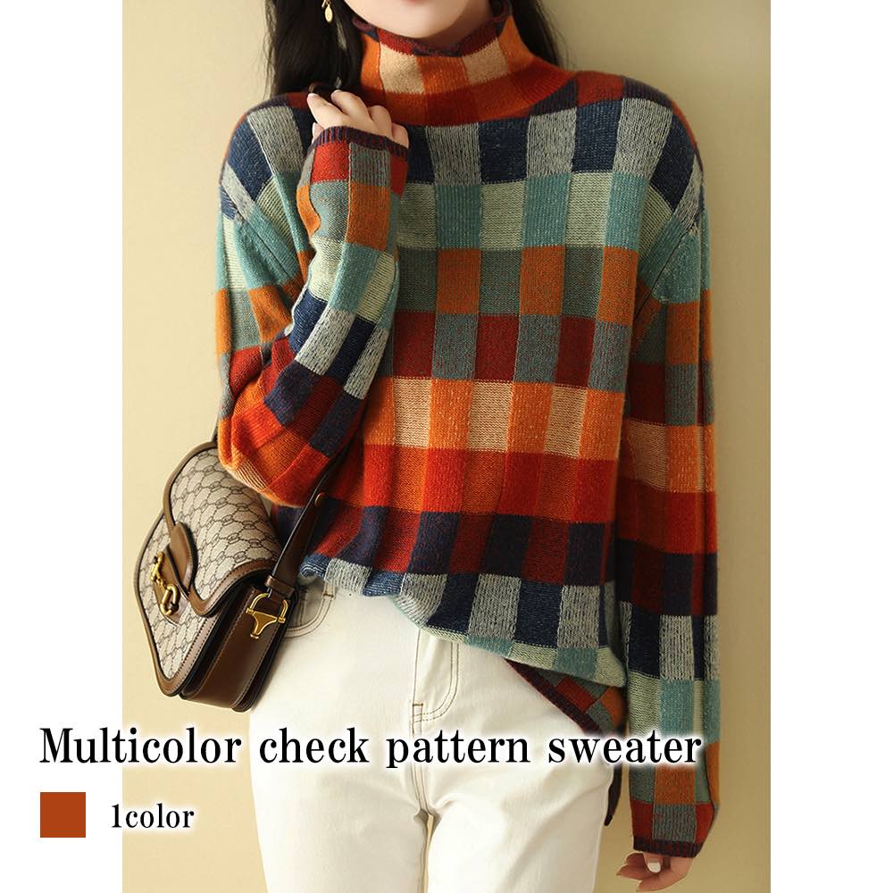 楽天市場】セーター レディース マルチカラーチェック柄セーター 秋
