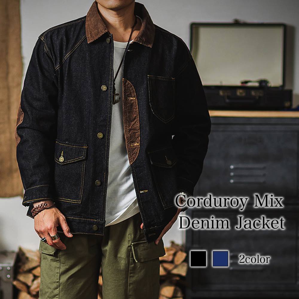 楽天市場】デニムジャケット メンズ コーデュロイMIXデニムジャケット