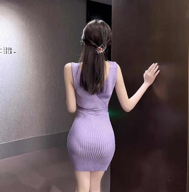 楽天市場】リブニット ワンピース ノースリーブ ミニワンピース 韓国風