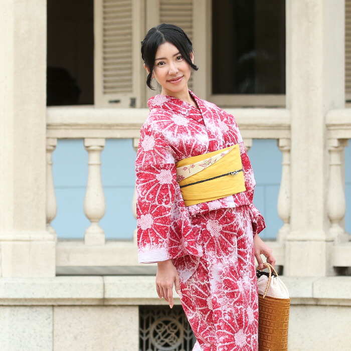 楽天市場】【フリーサイズ】浴衣 有松絞り レディース 花風景 赤