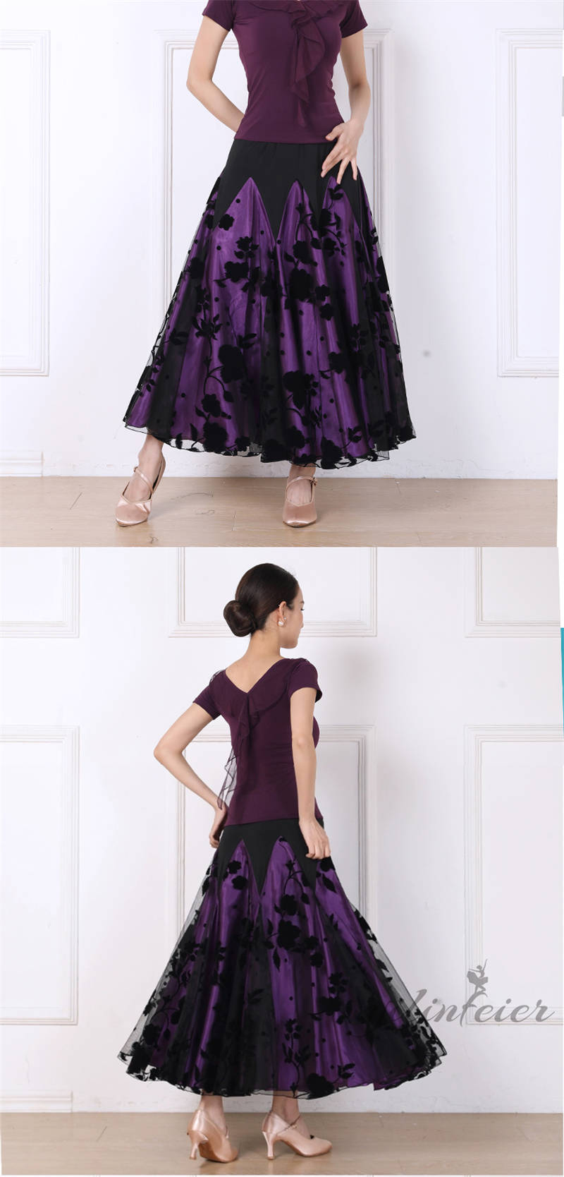 フラメンコドレス 紫 フリル付き 丈長めブラウス未使用】フラメンコ