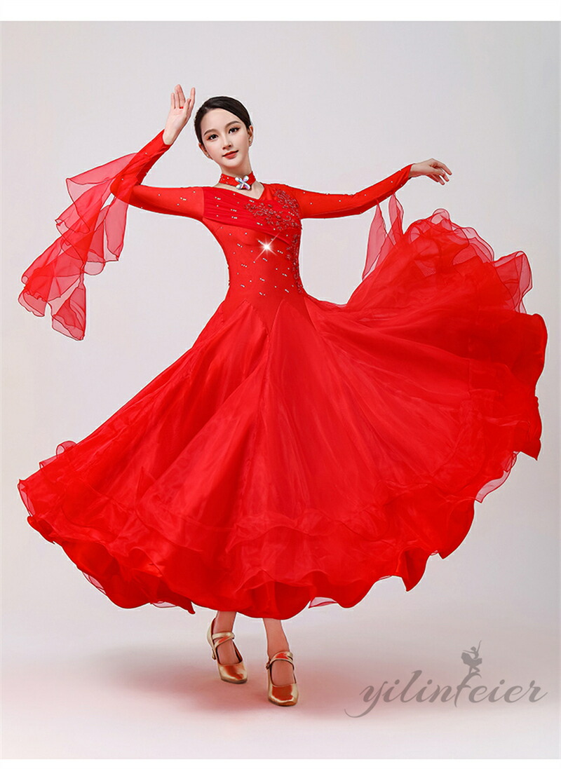 楽天市場】社交ダンス ドレス 高級 フロント付き 長袖 豪華 お花ビーズ