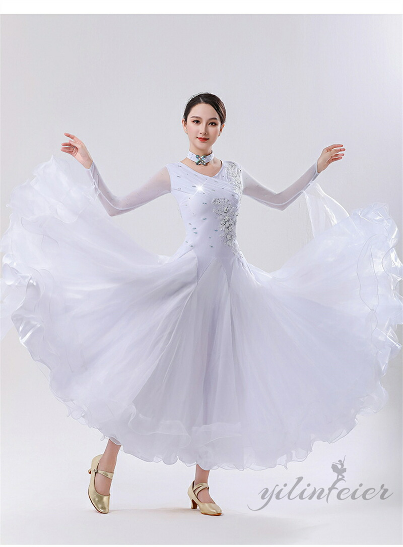 楽天市場】社交ダンス ドレス 高級 フロント付き 長袖 豪華 お花ビーズ