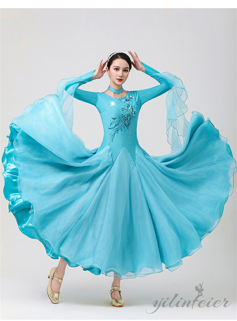 楽天市場】社交ダンス ドレス 高級 社交ダンス衣装 水色 ネックレス