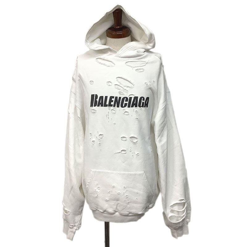 BALENCIAGA XXXL patchedホワイトパーカー BALENCIAGAのロゴ入り