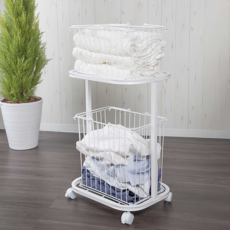 楽天市場】ランドリーラック バスケット カゴ 洗濯かご2個付き 洗濯機