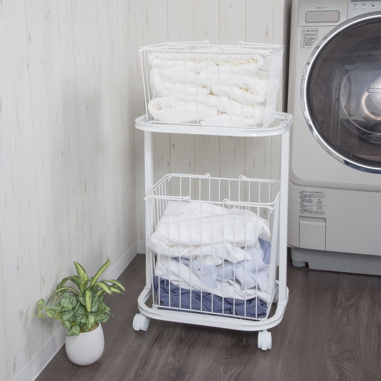 楽天市場】ランドリーラック バスケット カゴ 洗濯かご2個付き 洗濯機