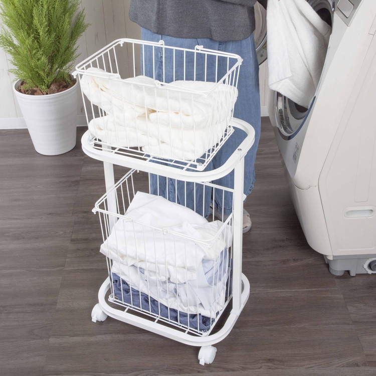 楽天市場】ランドリーラック バスケット カゴ 洗濯かご2個付き 洗濯機