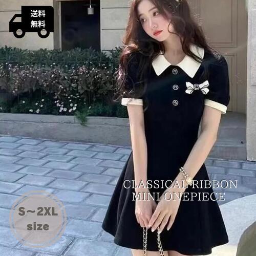 楽天市場】バイカラーミニ ワンピース リボン 春夏 きれいめ