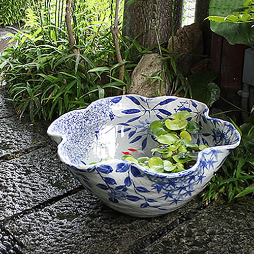 楽天市場】【38時間限定20%OFFクーポン配布中】17号絵付き水鉢信楽焼