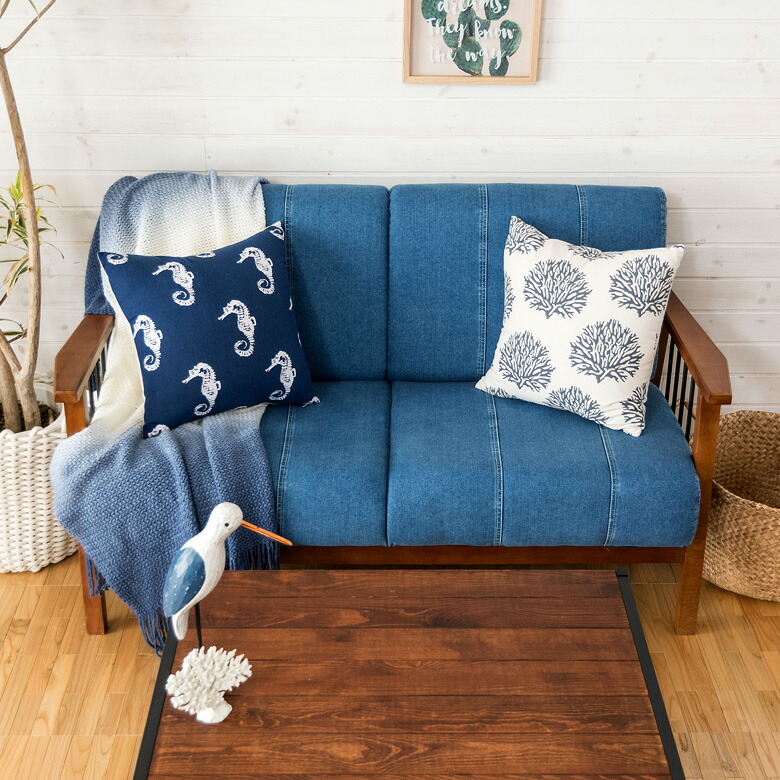 楽天市場】2人掛けソファ デニム生地 木製 アイアン 肘掛け 幅138cm