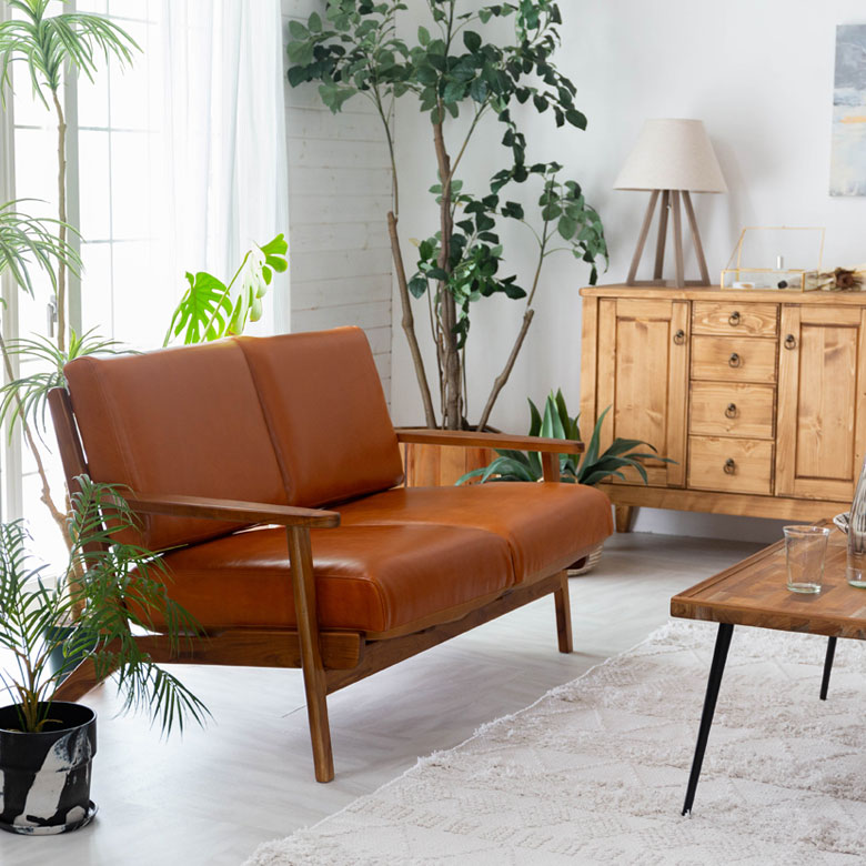 楽天市場】ソファ 2人掛け 本革 木 幅 125cm キャメル ブラウン レザー