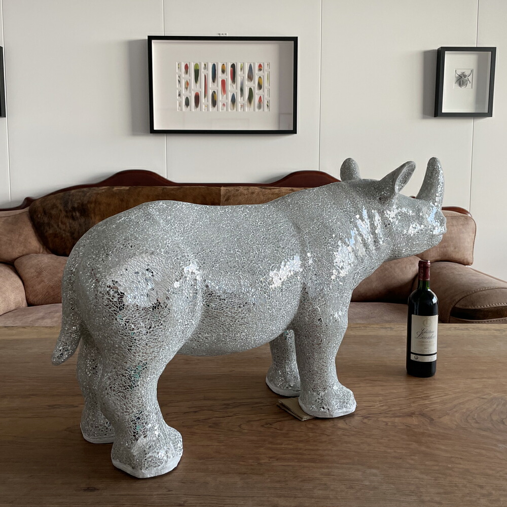 楽天市場】煌めく白サイ オブジェ アート インテリア 置き物 モダン