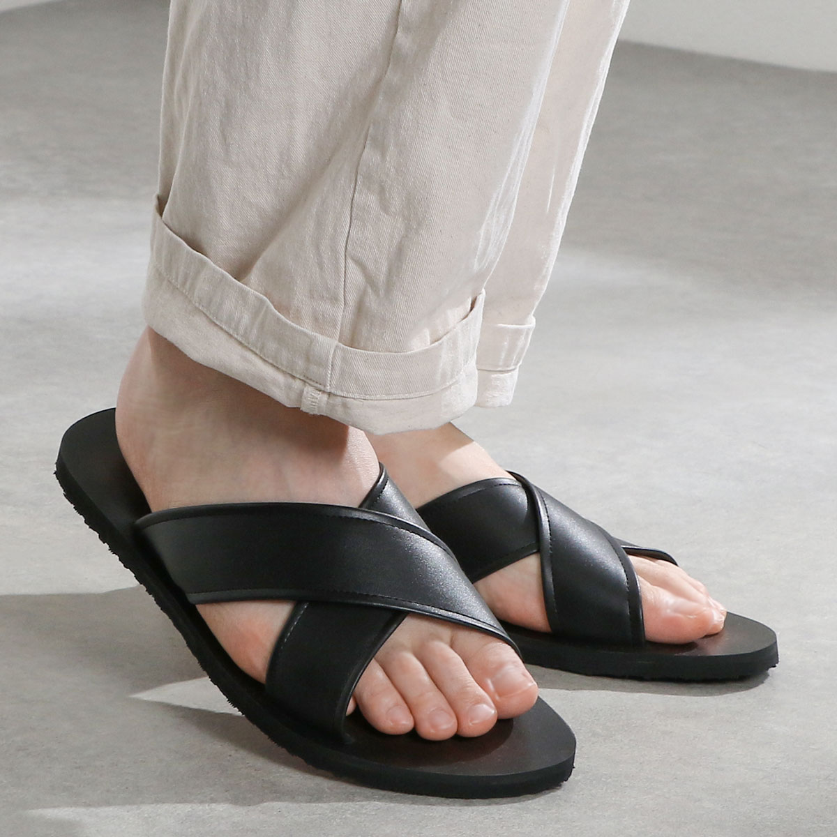 楽天市場】サンダル メンズ クロスベルト 合成皮革 レザー 社内履き