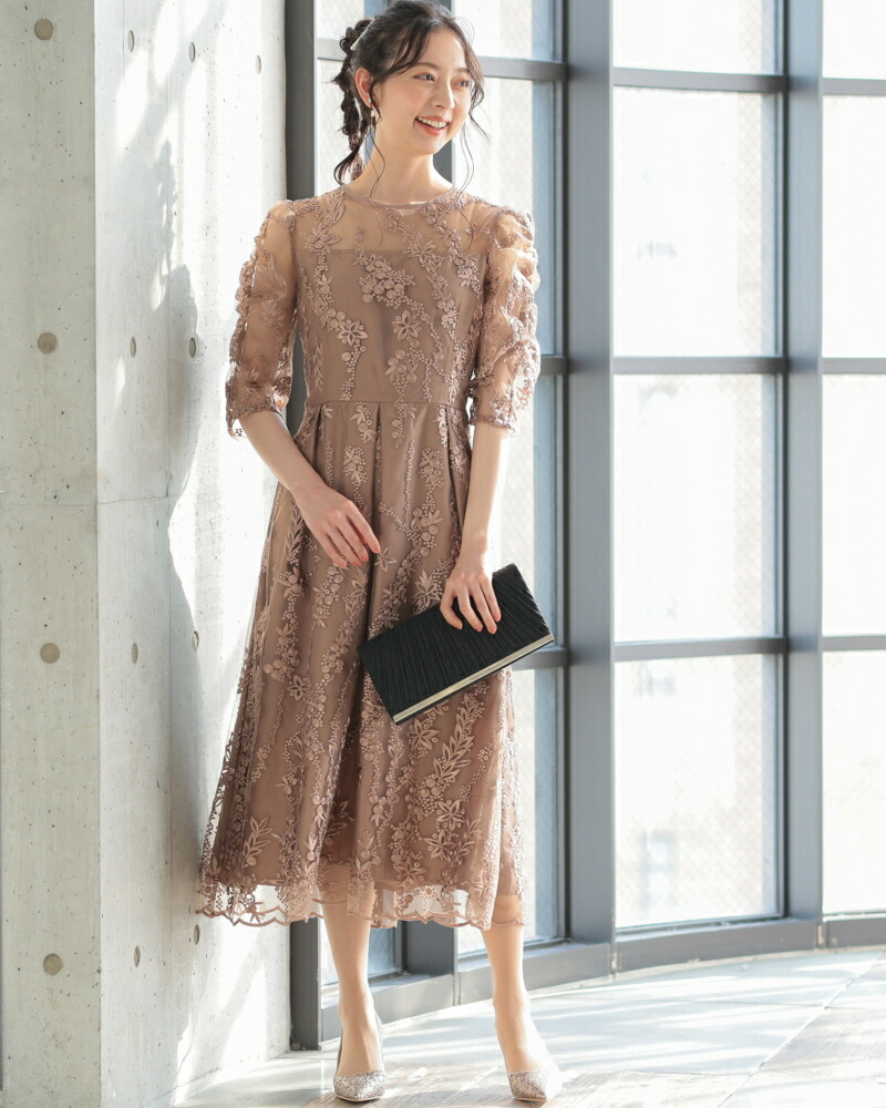 楽天市場】シアーレース バックリボン 結婚式 パーティードレス