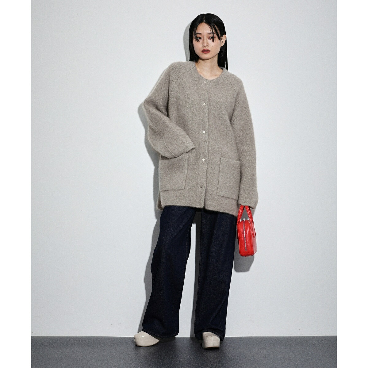 楽天市場】ダブルフェイスファーミドルニットカーディガン