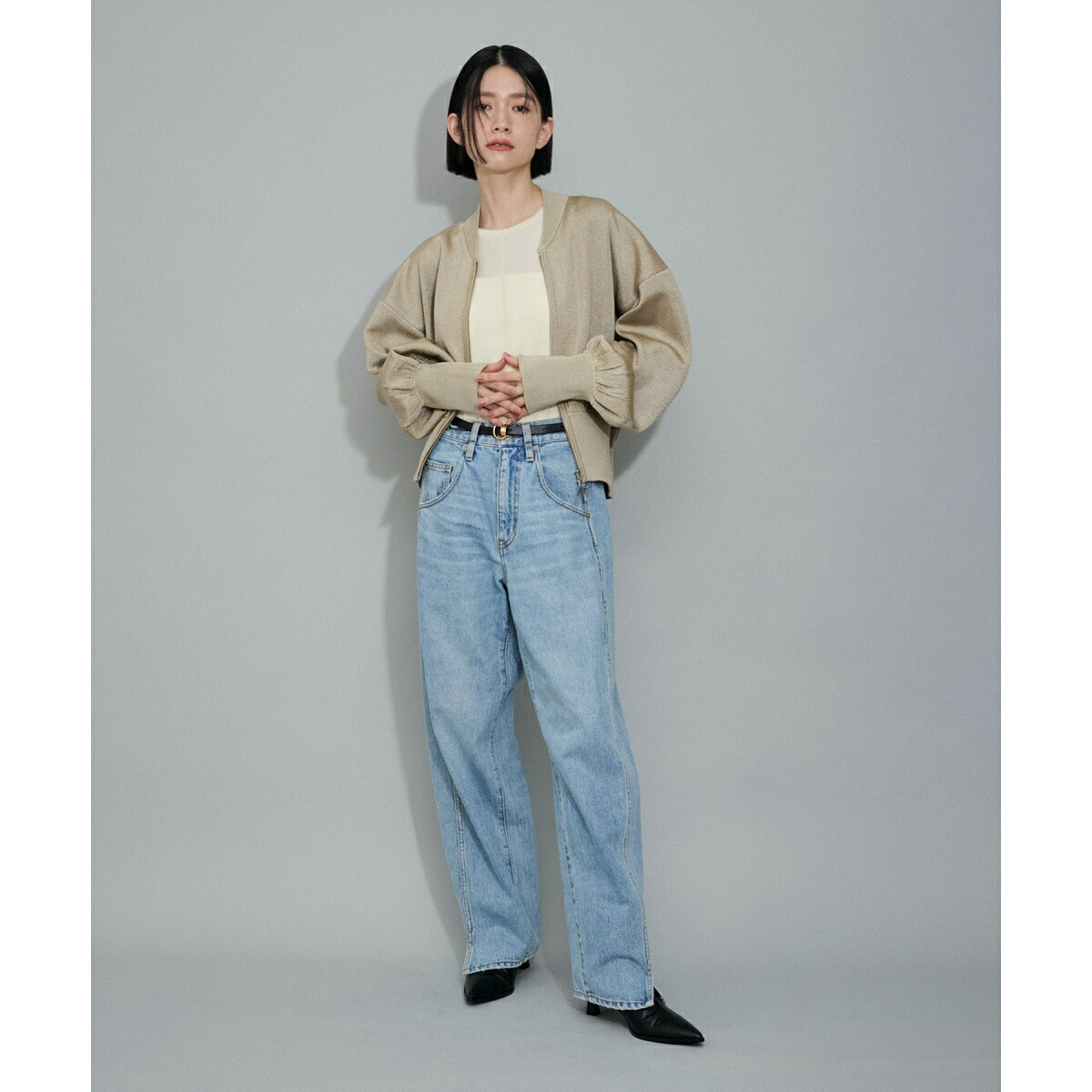 楽天市場】【WEB限定・洗える】メタルライクヤーンニットブルゾン